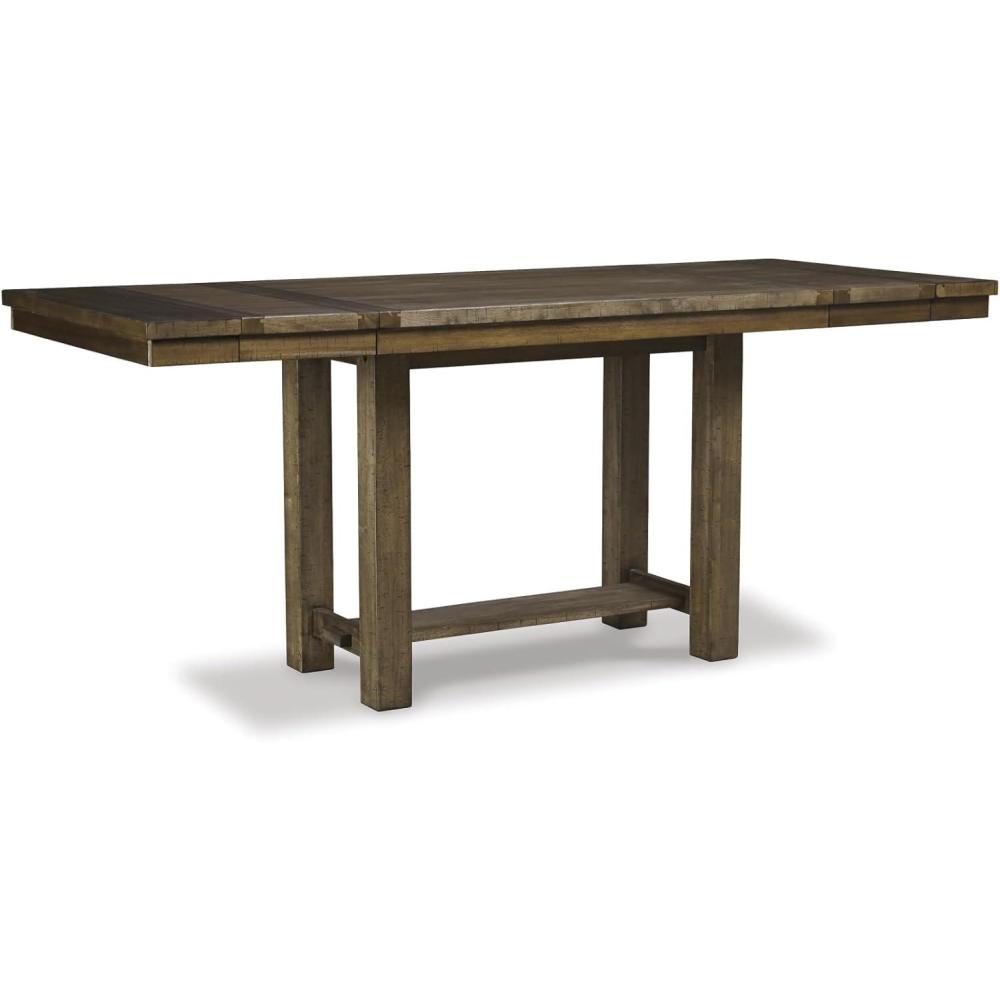 imageSignature Design by Ashley Robbinsdale Casual Removable Center Leaf Dining Extension Table with Trestle Base Wood Ash Veneer Tabletop with Planked Effect 2 Removable Center Leaves Seats 8 WhiteBrown