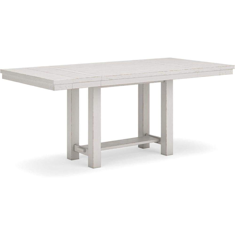 imageSignature Design by Ashley Robbinsdale Casual Removable Center Leaf Dining Extension Table with Trestle Base Wood Ash Veneer Tabletop with Planked Effect 2 Removable Center Leaves Seats 8 WhiteWhite
