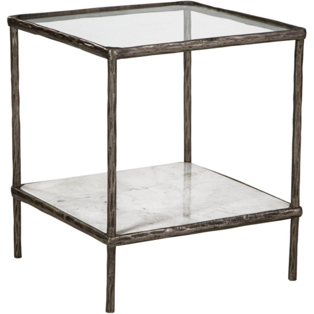 imageSignature Design by Ashley Ryandale Contemporary Accent Table Glass Top Aluminum Frame ampamp Marble Shelf Antique Brass FinishAntique Pewter Finish