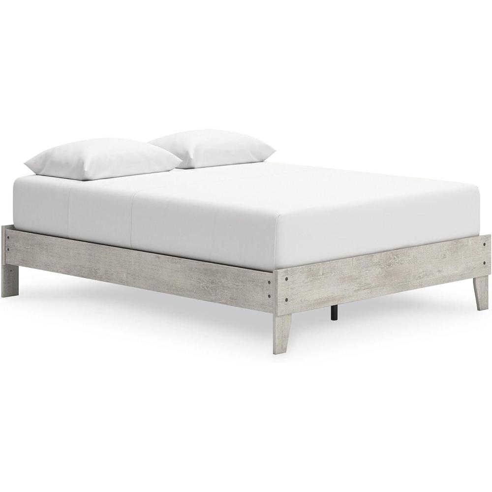 imageSignature Design by Ashley Shawburn Vintage Queen Platform Bed with Metal Slats No Box Spring Needed Light GrayQueen