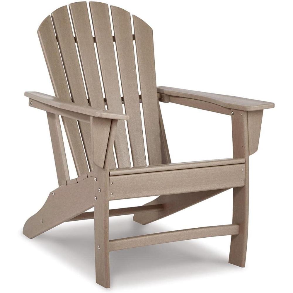 imageSignature Design by Ashley Sundown Treasure Outdoor Patio HDPE Weather Resistant Adirondack Chair WhiteLight Brown