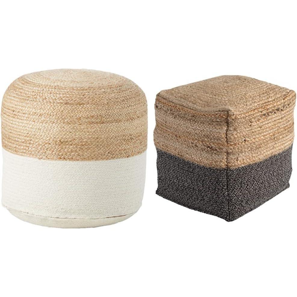 imageSignature Design by Ashley Sweed Valley Jute Cotton ampamp Farmhouse Poufs 19 x 19 Inches ampamp 175 x 2025 InchesWhite