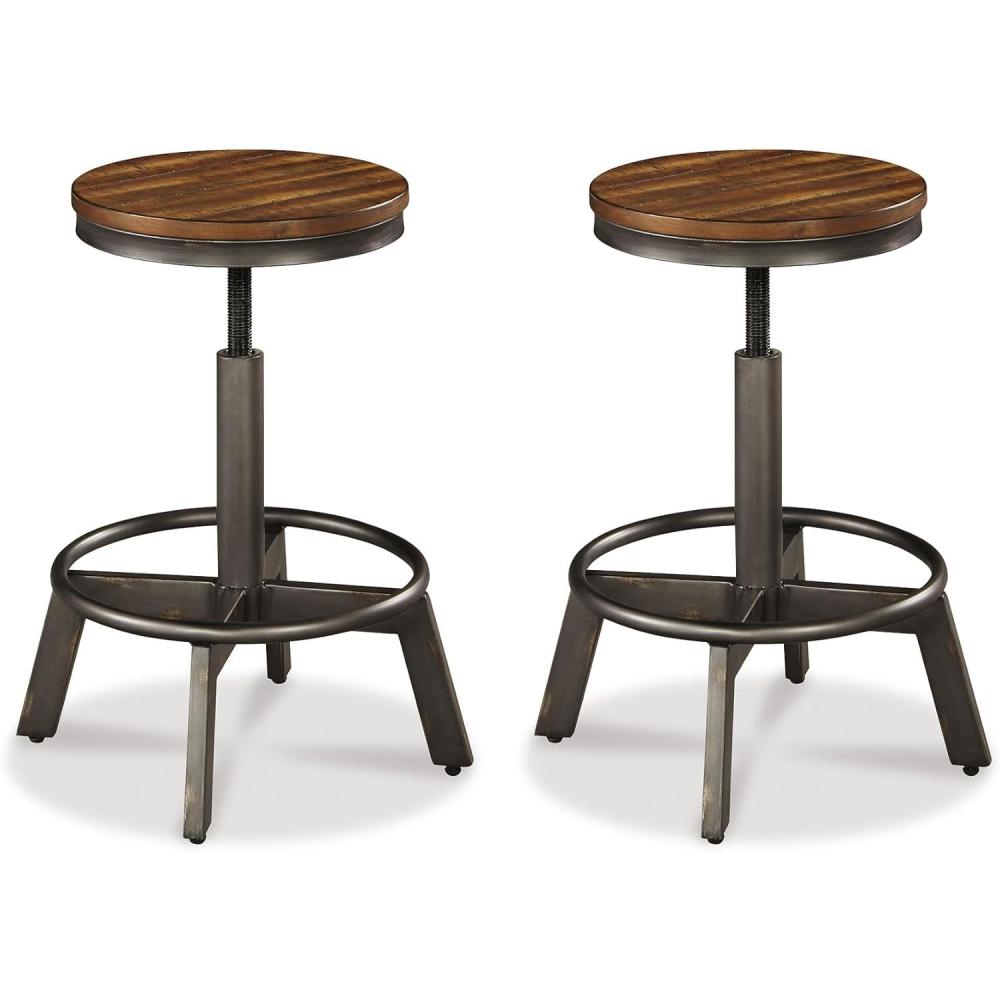 imageSignature Design by Ashley Torjin Industrial 24quot Adjustable Height Barstool 2 Count BrownBrown
