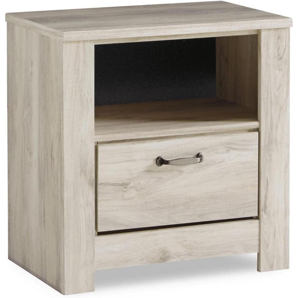 imageSignature Design by Ashley Trinell Rustic 1 Drawer Nightstand USB Charing Storage Cubby Nailhead Accents Wood 2472quot W x 1618quot D x 2622quot H Warm BrownWhitewash