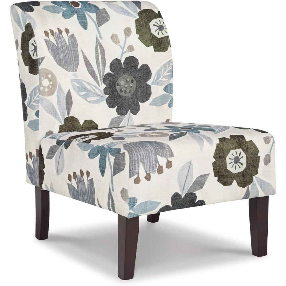imageSignature Design by Ashley Triptis Floral Armless Accent Chair with Attached Cushions Fabric Upholstery Wood Legs 1663quot Seat Height White Blue ampamp GrayWhite Floral
