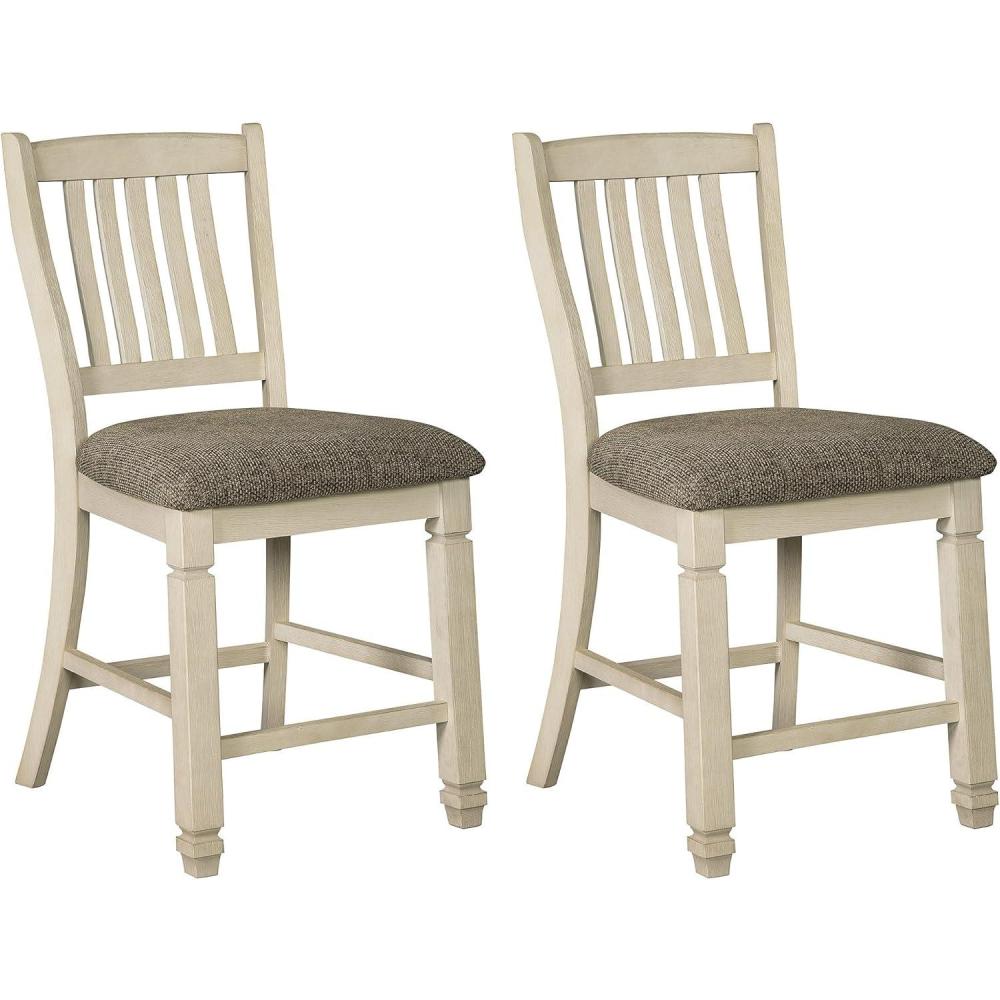 imageSignature Design by Ashley Tyler Creek Farmhouse 2438quot Counter Height Upholstered Barstool Set of 2 Almost BlackWhite