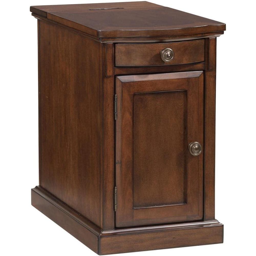 imageSignature Design by Ashley Tyler Creek Rustic Chair Side End Table with PullOut Tray ampamp USB Ports BrownMedium Brown