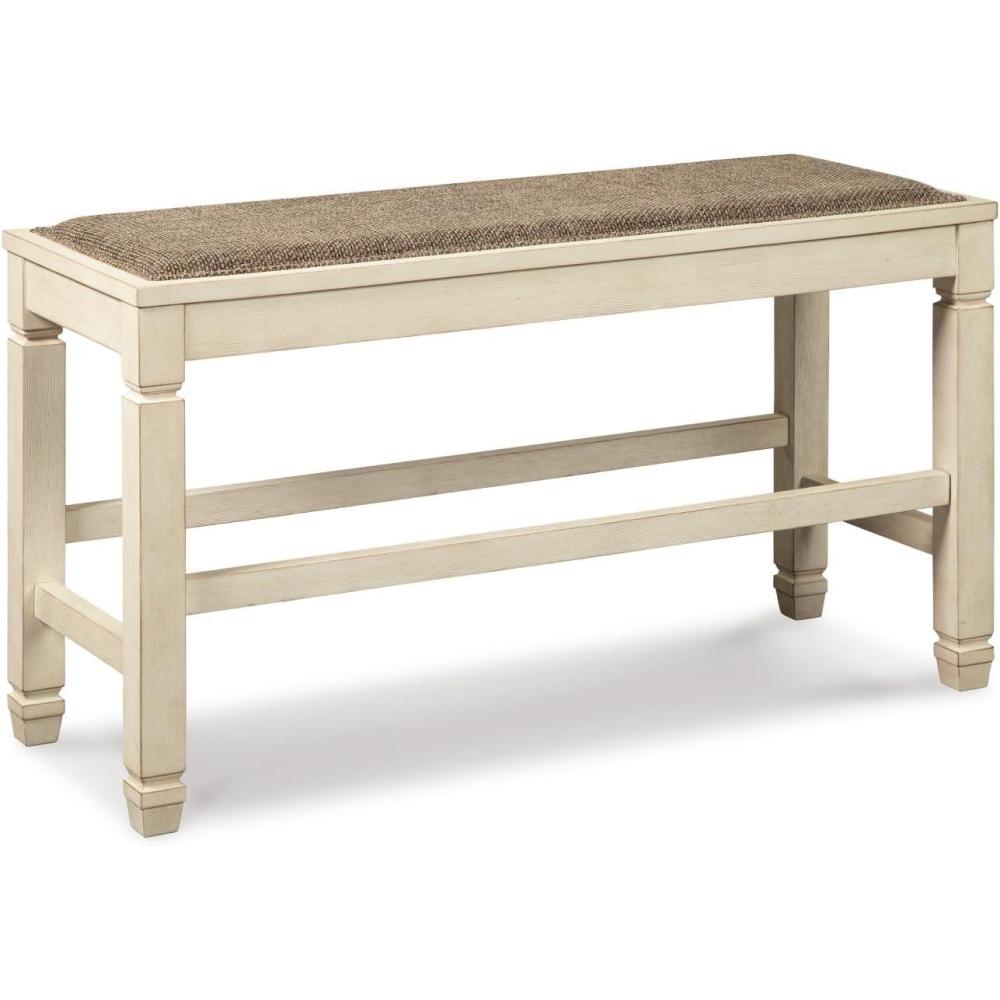 imageSignature Design by Ashley Tyler Creek Urban Farmhouse Counter Height Upholstered Dining Bench Almost BlackWhitewash