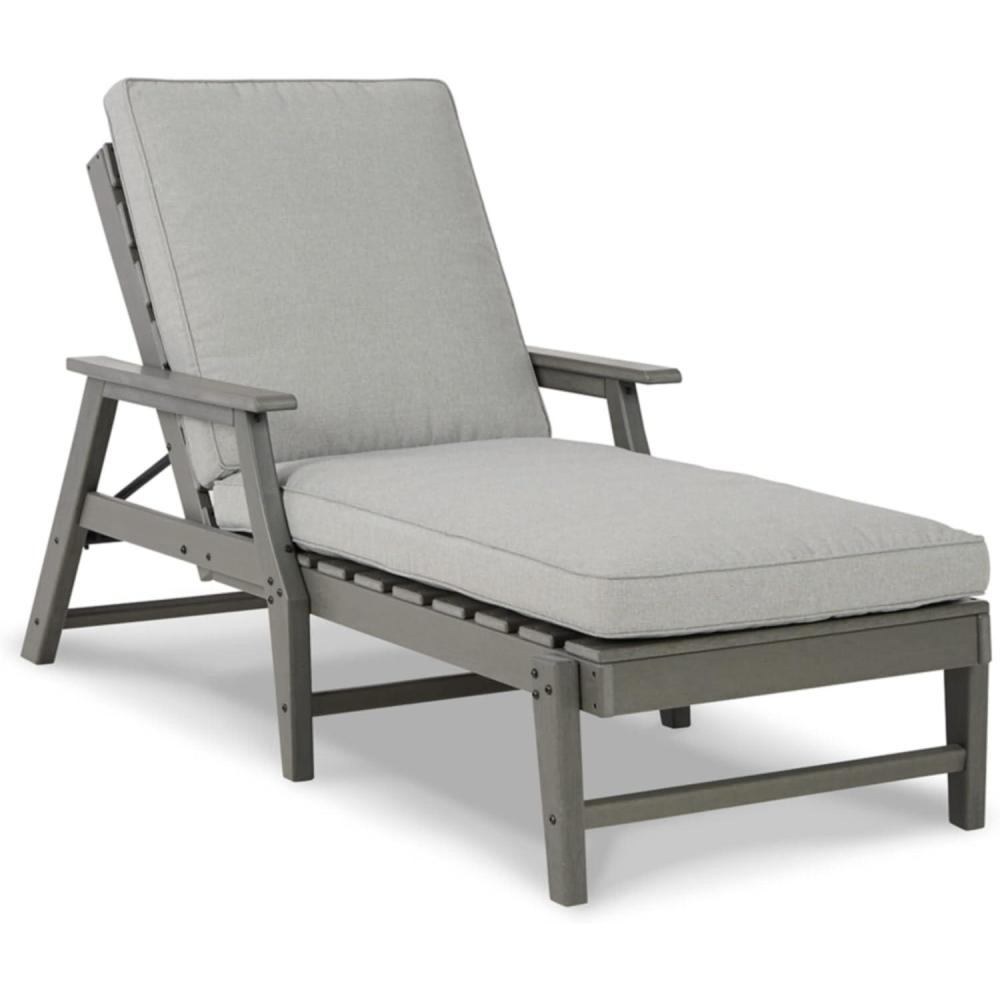 imageSignature Design by Ashley Visola Contemporary Outdoor Cushioned Chaise Lounge with Adjustable Backrest Nuvella Weather Resistant Fabric GrayChaise Lounge with Cushion