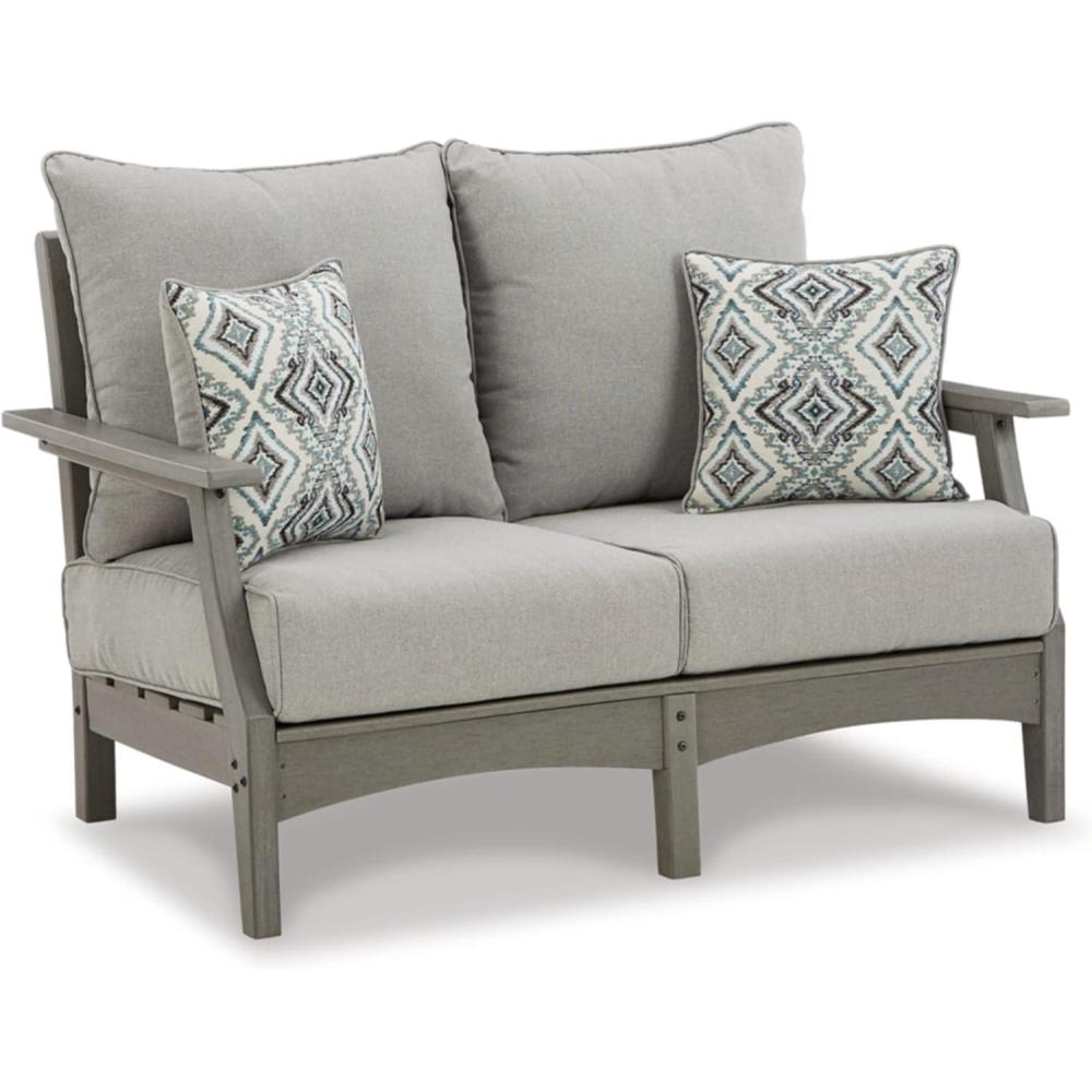 imageSignature Design by Ashley Visola Contemporary Outdoor Cushioned Chaise Lounge with Adjustable Backrest Nuvella Weather Resistant Fabric GrayLoveseat