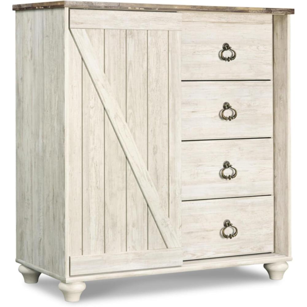 imageSignature Design by Ashley Willowton Shabby Chic Dressing Chest with Faux Plank Top Whitewash4 Drawer Chest