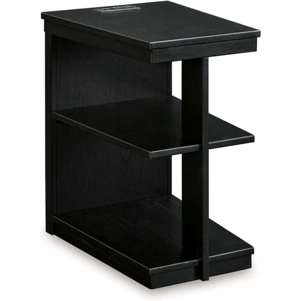 imageSignature Design by Ashley Winbardi Contemporary Chairside End Table with 2 Shelves and USB Ports Black