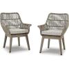 imageSignature Design by Ashley Beach Front Casual Outdoor Arm Chair with AllWeather Cushion Set of 2 Resin Wicker with Aluminum Frame 185quot Seat Height Beige