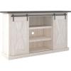 imageSignature Design by Ashley Dorrinson Farmhouse TV Stand Fits TVs up to 50quot with Sliding Barn Doors and Storage Shelves Whitewash ampamp GrayWhitewash
