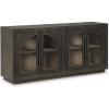 imageSignature Design by Ashley Dreley Classic 4Door Accent Cabinet Dark Brown with 2 Shelves Arched Glass Door FrontsDark Brown
