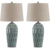 imageSignature Design by Ashley Hadbury Contemporary Ceramic Table Lamp Set with 3Way Switch Set of 2 Light Green ampamp Beige
