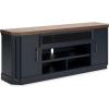 imageSignature Design by Ashley Landocken Contemporary 83quot TV Stand for TVs up to 95quot with Fireplace Option 2 Cabinets 2 Doors 2 Adjustable Shelves Open Cubbies and Cord Openings Dark Brown ampamp Blue