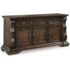 imageSignature Design by Ashley Maylee Classic Dining Buffet Cabinet with 3 Adjustable Shelves and FeltLined Drawers Dark Brown