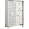 imageSignature Design by Ashley Paxberry Boho 5 Drawer Dressing Chest with Slider Door ampamp 3 Adjustable Shelves WhitewashWhitewash