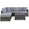 imageSignature Design by Ashley Petal Road Casual Nuvella Weather Resistant Fabric Cushioned Outdoor Loveseat SectionalOttomanTable Set with 2 Throw Pillows Set of 4 Gray