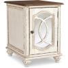 imageSignature Design by Ashley Realyn Farmhouse Chair Side End Table with Cabinet For Storage Antique White ampamp BrownMirror Front