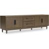imageSignature Design by Ashley Roanhowe Contemporary 85quot TV Stand for TVs up to 97quot with Adjustable Shelves Drawers Cabinets and Cord Openings Dark Brown