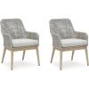 imageSignature Design by Ashley Seton Creek Cottage Nuvella Weather Resistant Fabric Outdoor Dining Arm Chair with Cushion Set of 2 Light Brown ampamp Light GrayArm Chair