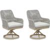 imageSignature Design by Ashley Seton Creek Cottage Nuvella Weather Resistant Fabric Outdoor Dining Arm Chair with Cushion Set of 2 Light Brown ampamp Light GraySwivel