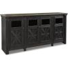 imageSignature Design by Ashley Tyler Creek Farmhouse TV Stand Fits TVs up to 72quot 4 Glass Doors 3 Adjustable Storage Shelves Dark GrayTV Stand