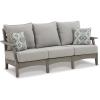 imageSignature Design by Ashley Visola Outdoor Patio Sofa with AllWeather Cushion and 2 Throw Pillows Cleanable Performance Fabric 1988quot Seat Height Gray
