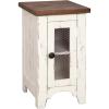 imageSignature Design by Ashley Wystfield Farmhouse Chair Side End Table with Cabinet Door for Storage White ampamp Brown with Distressed FinishWhiteBrown