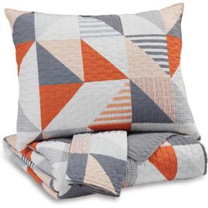 Ashley Furniture Signature Design – Layne Coverlet Set – Includes Coverlet & 2 Shams – Full Size – Gray/Orange(Full)