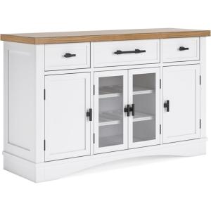 Signature Design by Ashley Ashbryn Casual Dining Server with Felt-Lined Drawers and Safety Stop, White & Light Brown