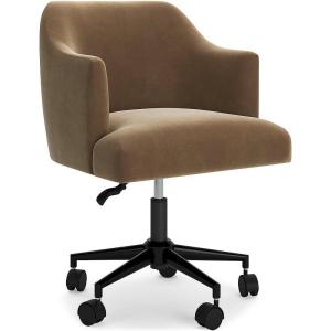 Signature Design by Ashley Austanny Contemporary Velvet Upholstered Swivel Home Office Desk Chair with Adjustable Height and Casters, Light Brown