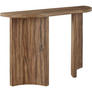 Signature Design by Ashley Austanny Rustic Thick-Tabletop Sofa Table with Curved Plinth Base, Light Brown