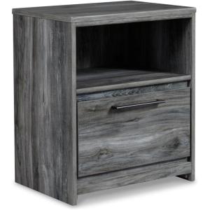 Signature Design by Ashley Baystorm Rustic Coastal 1 Drawer Nightstand with 1 Open Cubby & 2 Slim-Profile USB Charging Stations, 24.45″ Tall, Smoky Gray(Smoky Gray)