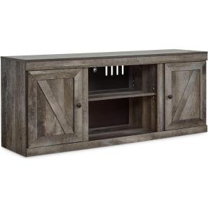 Signature Design by Ashley Bellaby Farmhouse TV Stand with Fireplace Option Fits TVs up to 60″, Whitewash(Grey)