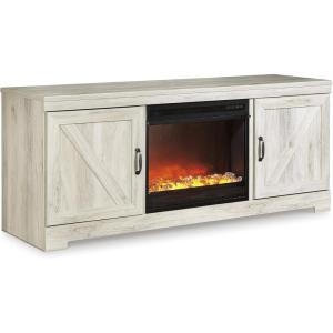 Signature Design by Ashley Bellaby Farmhouse TV Stand with Fireplace Option Fits TVs up to 60″, Whitewash(Whitewash)