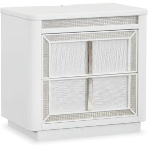 Signature Design by Ashley Blairhurst 3 Drawer Nightstand with USB Charging, 28.75″ Tall, Light Grayish Brown(White/Silver)