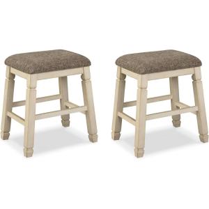 Signature Design by Ashley Bolanburg Farmhouse 24″ Counter Height Upholstered Barstool, 2 Count, Whitewash