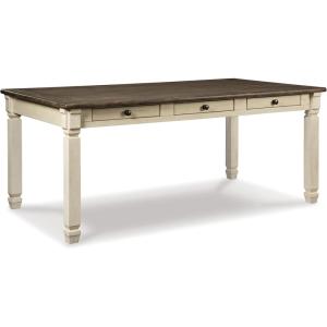 Signature Design by Ashley Bolanburg Farmhouse Rectangular Dining Table, 3 Drawers On Each Side, Seats 6, Wood, 71.88″ W x 39.88″ D x 31.13″ H, Whitewash(Whitewash)