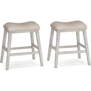 Signature Design by Ashley Caitbrook Rustic 24.4″ Counter Height Upholstered Barstool, 2 Count, Gray(Whitewash)