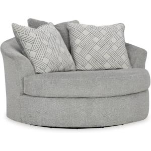 Signature Design by Ashley Casselbury Contemporary Upholstered Oversized Swivel Accent Chair with 3 Throw Pillows, Light Gray