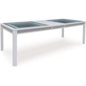 Signature Design by Ashley Chalanna Contemporary Dining Extension Table with 4 Legs and Rhinestone Accent Trim, White