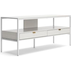 Signature Design by Ashley Deznee Modern Large TV Stand for TVs up to 69″ with 1 Shelf and 2 Drawers, White
