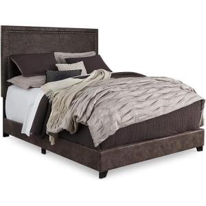 Signature Design by Ashley Dolante Contemporary Faux Leather Upholstered Platform Bed, Queen, Brown(Brown)