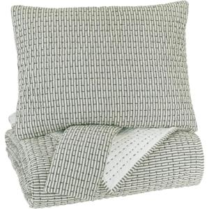 Signature Design by Ashley Doralia Modern Striped 3 Piece Coverlet Set with Shams, Queen, Gray(King)