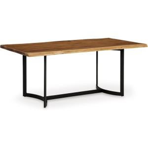 Signature Design by Ashley Fortmaine Contemporary Dining Table with Natural Live Edge, Light Brown & Black