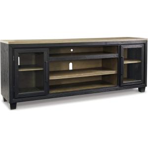 Signature Design by Ashley Foyland Contemporary TV Stand with Fireplace Option for TVs up to 83″, Light Brown & Black(Black)