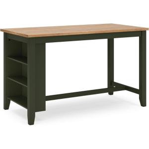 Signature Design by Ashley Gesthaven Farmhouse Counter Height Dining Table with 3 Shelves and Trestle Base, Light Brown & White(Light Brown & Green)